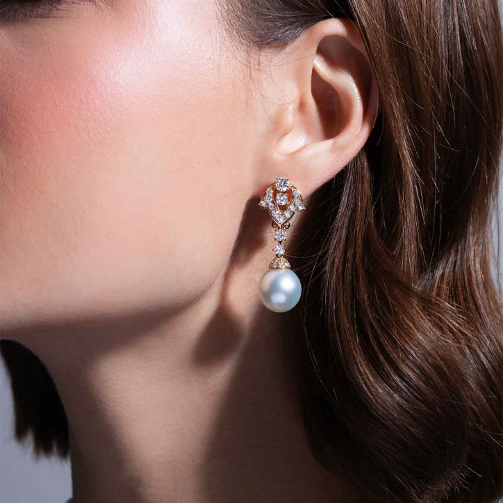 Sahara 18K Gold South Sea Pearl Diamond Earrings