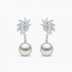 Glitz 18K Gold South Sea Pearl and Diamond Spiral Earrings