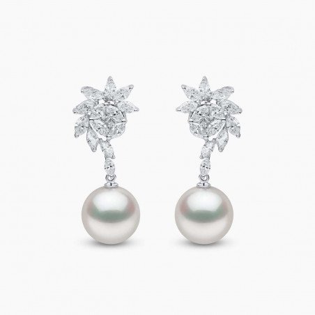 Glitz 18K Gold South Sea Pearl and Diamond Spiral Earrings