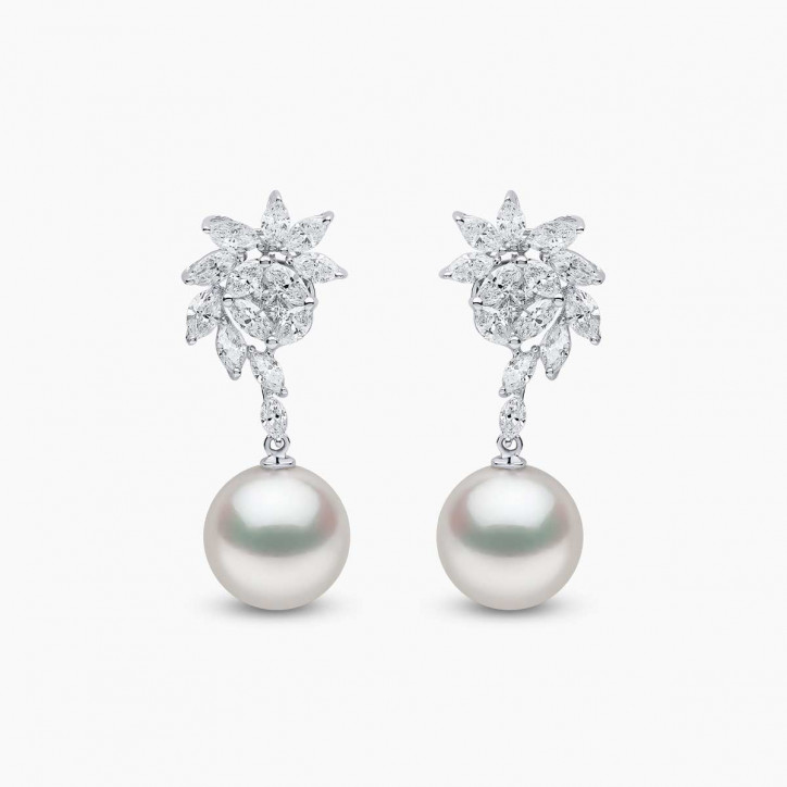 Glitz 18K Gold South Sea Pearl and Diamond Spiral Earrings