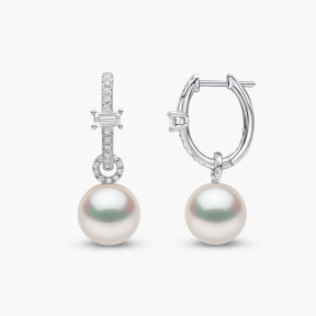 Starlight 18K Gold Pearl and Diamond Hoop Earrings