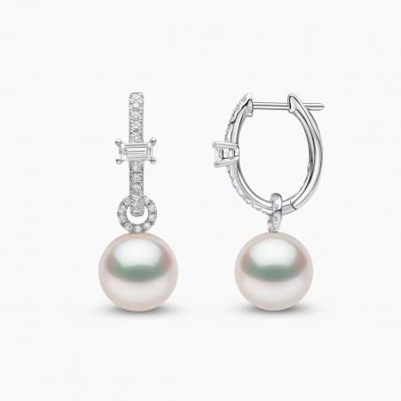 Starlight 18K Gold Pearl and Diamond Hoop Earrings