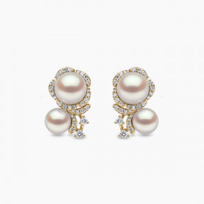 Petal 18K Gold Double Akoya Pearl and Diamond Flower Earrings