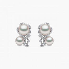 Petal 18K Gold Double Akoya Pearl and Diamond Flower Earrings