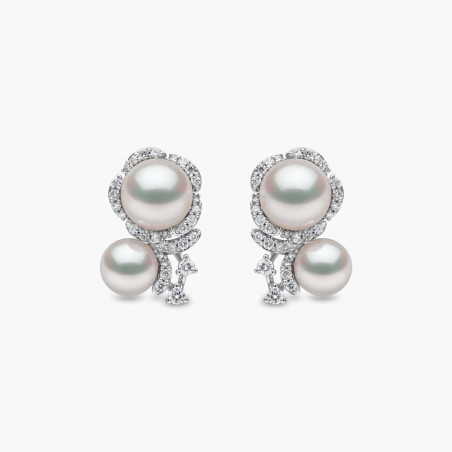 Petal 18K Gold Double Akoya Pearl and Diamond Flower Earrings