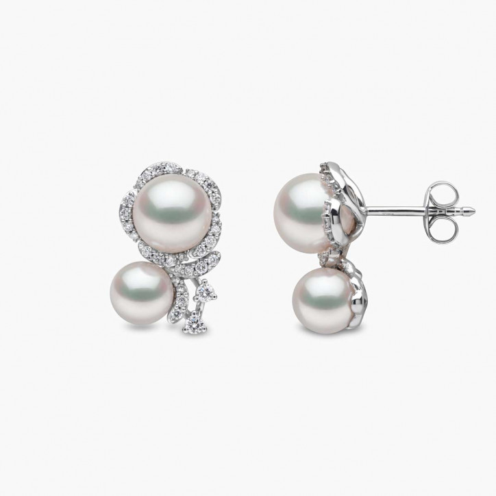 Petal 18K Gold Double Akoya Pearl and Diamond Flower Earrings