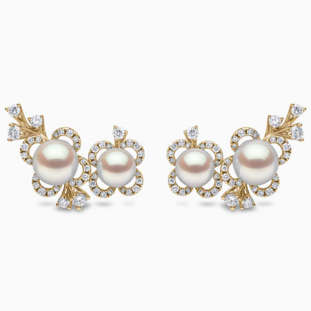 Petal 18K Gold Double Akoya Pearl and Diamond Floral Motif Earrings