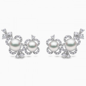 Petal 18K Gold Double Akoya Pearl and Diamond Floral Motif Earrings