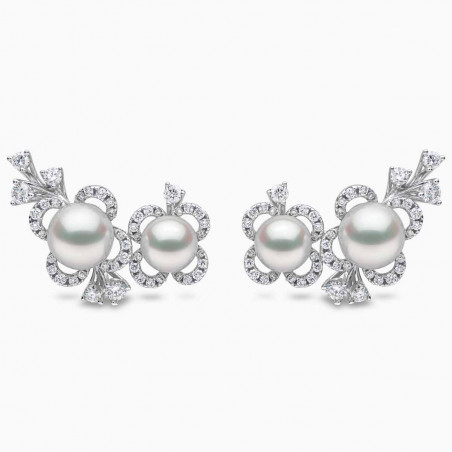 Petal 18K Gold Double Akoya Pearl and Diamond Floral Motif Earrings