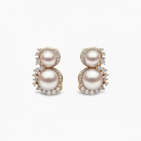 Petal 18K Gold Double Akoya Pearl and Diamond Flourish Earrings