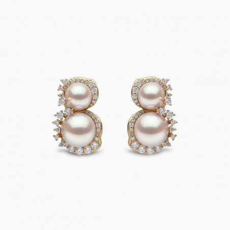 Petal 18K Gold Double Akoya Pearl and Diamond Flourish Earrings