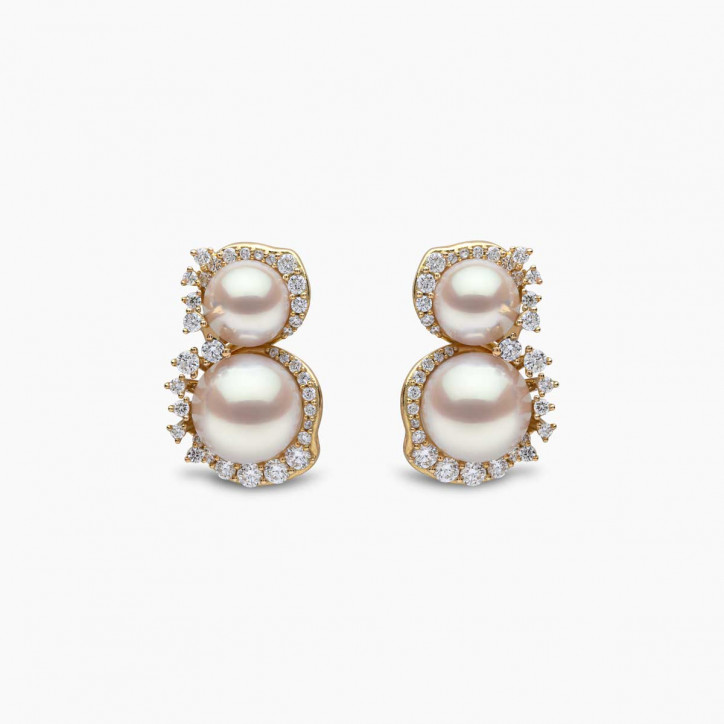 Petal 18K Gold Double Akoya Pearl and Diamond Flourish Earrings