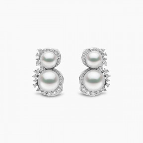 Petal 18K Gold Double Akoya Pearl and Diamond Flourish Earrings