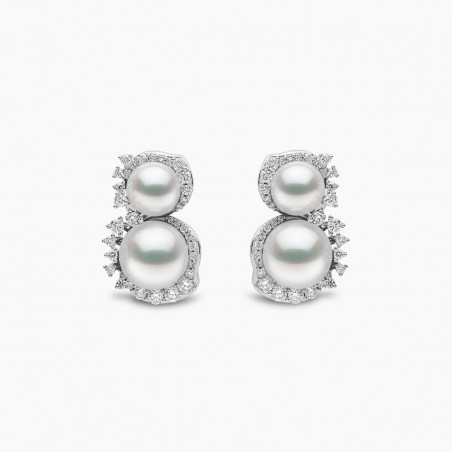 Petal 18K Gold Double Akoya Pearl and Diamond Flourish Earrings