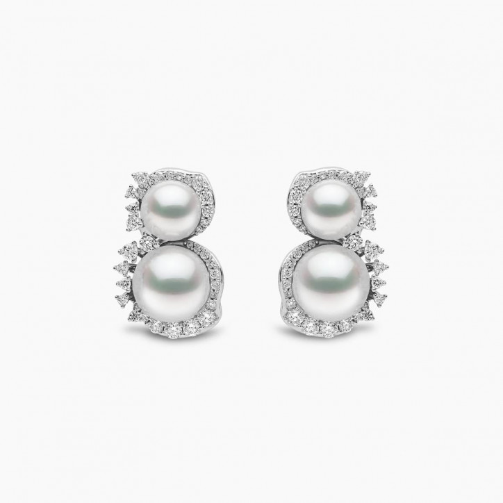 Petal 18K Gold Double Akoya Pearl and Diamond Flourish Earrings