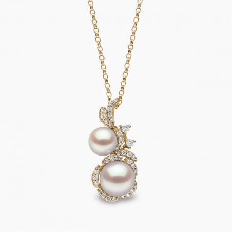 Petal 18K Gold Double Akoya Pearl and Diamond Flower Pendant