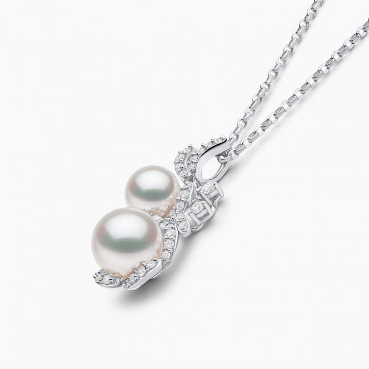 Petal 18K Gold Double Akoya Pearl and Diamond Flower Pendant