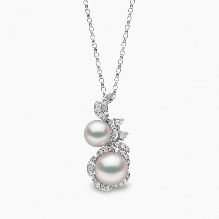 Petal 18K Gold Double Akoya Pearl and Diamond Flower Pendant