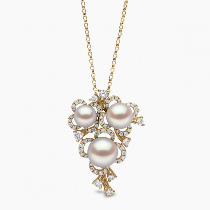 Petal 18K Gold Triple Akoya Pearl and Diamond Floral Motif Pendant