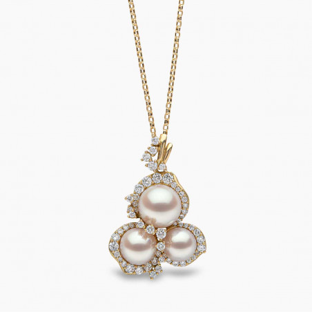 Petal 18K Gold Triple Akoya Pearl and Diamond Flourish Pendant