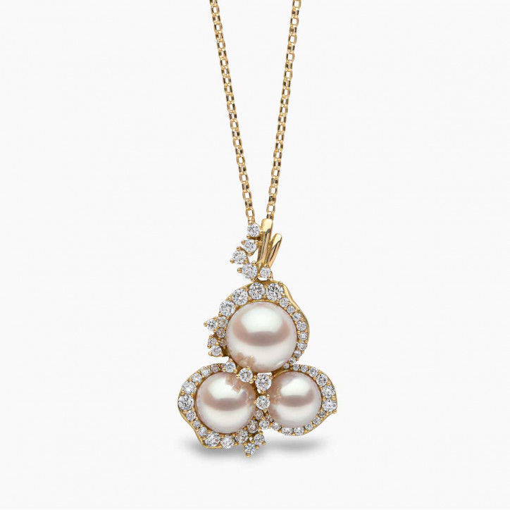 Petal 18K Gold Triple Akoya Pearl and Diamond Flourish Pendant