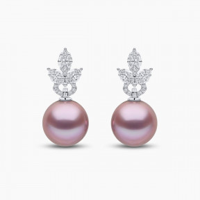 Glitz 18K Gold Pink Freshwater Pearl and Diamond Earrings