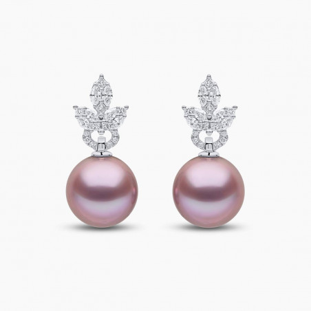 Glitz 18K Gold Pink Freshwater Pearl and Diamond Earrings