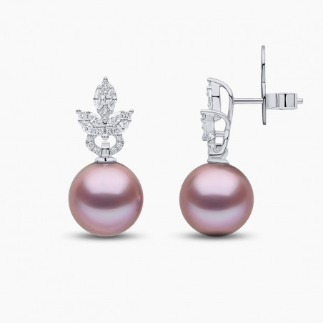 Glitz 18K Gold Pink Freshwater Pearl and Diamond Earrings