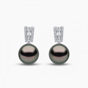 Glitz 18K Gold Tahitian Pearl and Diamond Earrings