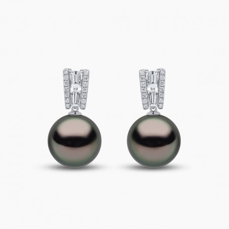 Glitz 18K Gold Tahitian Pearl and Diamond Earrings