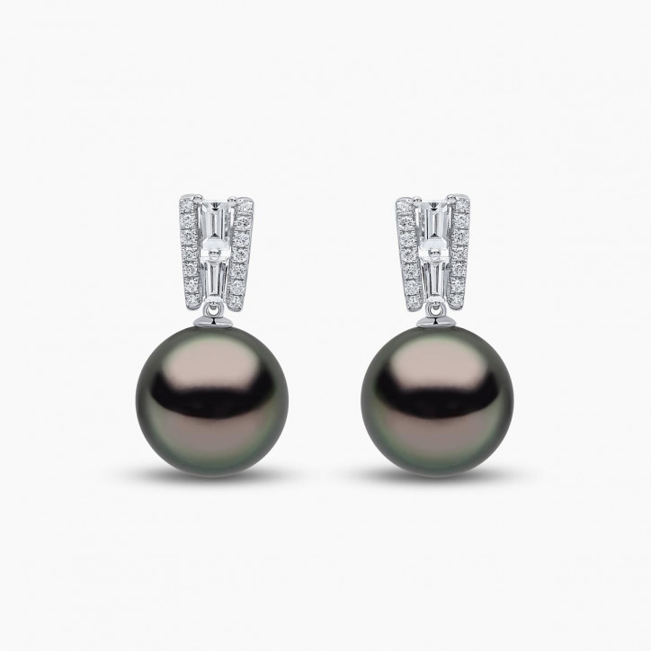 Glitz 18K Gold Tahitian Pearl and Diamond Earrings