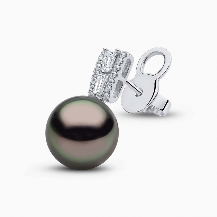 Glitz 18K Gold Tahitian Pearl and Diamond Earrings