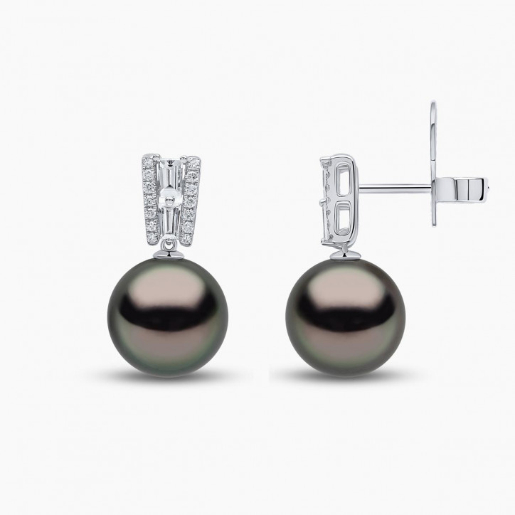 Glitz 18K Gold Tahitian Pearl and Diamond Earrings