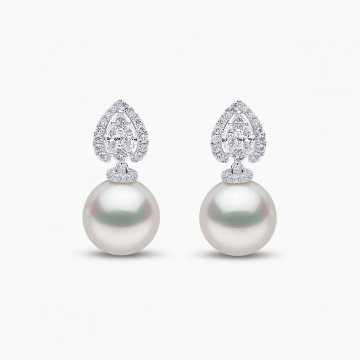 Glitz 18K Gold South Sea Pearl and Diamond Halo Earrings