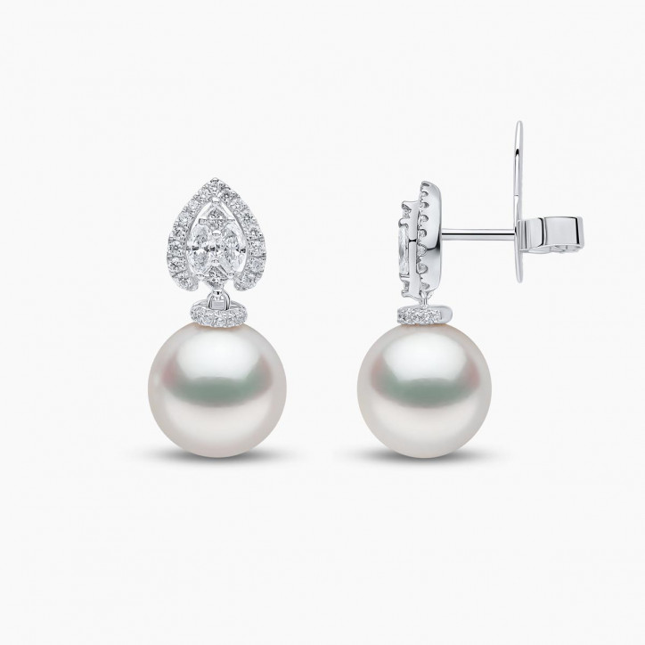 Glitz 18K Gold South Sea Pearl and Diamond Halo Earrings