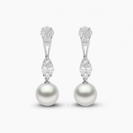 Glitz 18K Gold South Sea Pearl and Diamond Drop Earrings