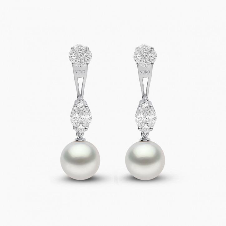 Glitz 18K Gold South Sea Pearl and Diamond Drop Earrings