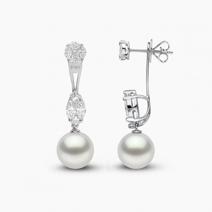 Glitz 18K Gold South Sea Pearl and Diamond Drop Earrings