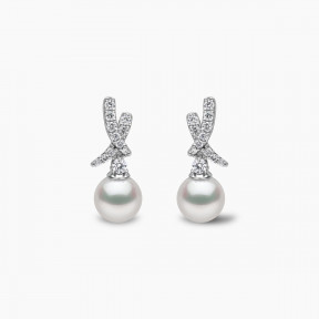 Sleek 18K Gold Akoya Pearl and Diamond Mini Cross Earrings