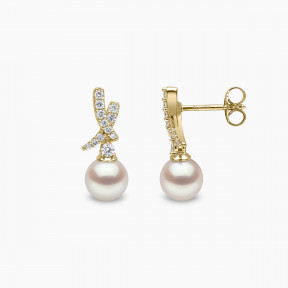 Sleek 18K Gold Akoya Pearl and Diamond Mini Cross Earrings