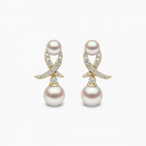 Sleek 18K Gold Akoya Pearl and Diamond Motif Earrings