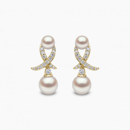 Sleek 18K Gold Akoya Pearl and Diamond Motif Earrings