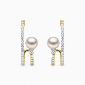 Baby Glitz 18K Gold Akoya Pearl and Spiral Diamond Cuff Earrings