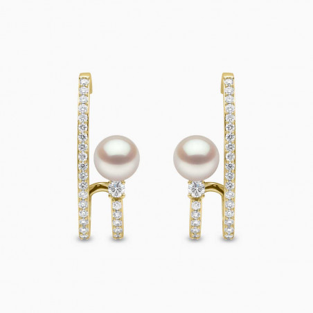 Baby Glitz 18K Gold Akoya Pearl and Spiral Diamond Cuff Earrings