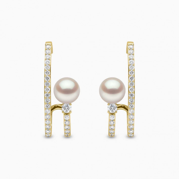 Baby Glitz 18K Gold Akoya Pearl and Spiral Diamond Cuff Earrings