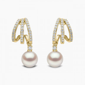 Baby Glitz 18K Gold Akoya Pearl and Triple Hoop Diamond Earrings