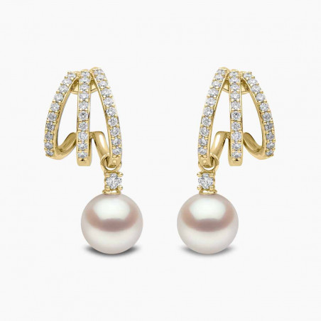 Baby Glitz 18K Gold Akoya Pearl and Triple Hoop Diamond Earrings