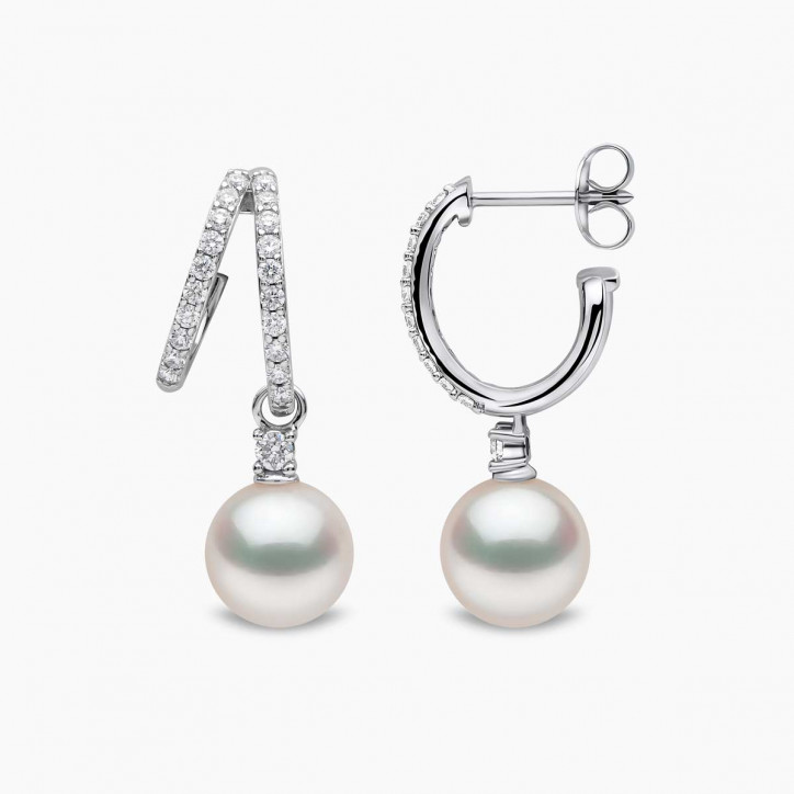 Baby Glitz 18K Gold Akoya Pearl and Double Hoop Diamond Earrings