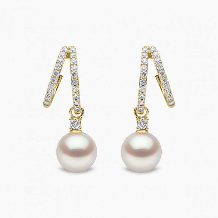 Baby Glitz 18K Gold Akoya Pearl and Double Hoop Diamond Earrings