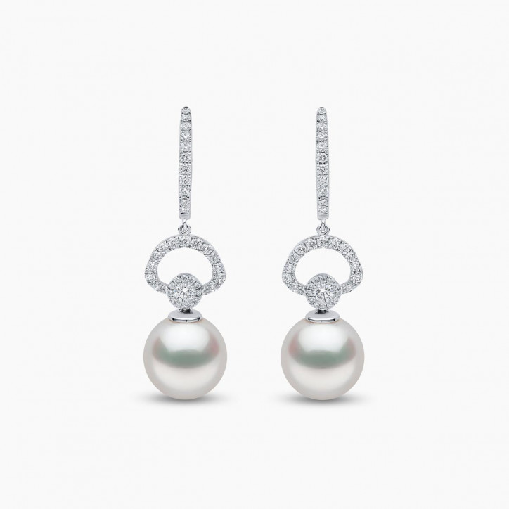 Jazz 18K Gold Pearl and Diamond Drop Earrings